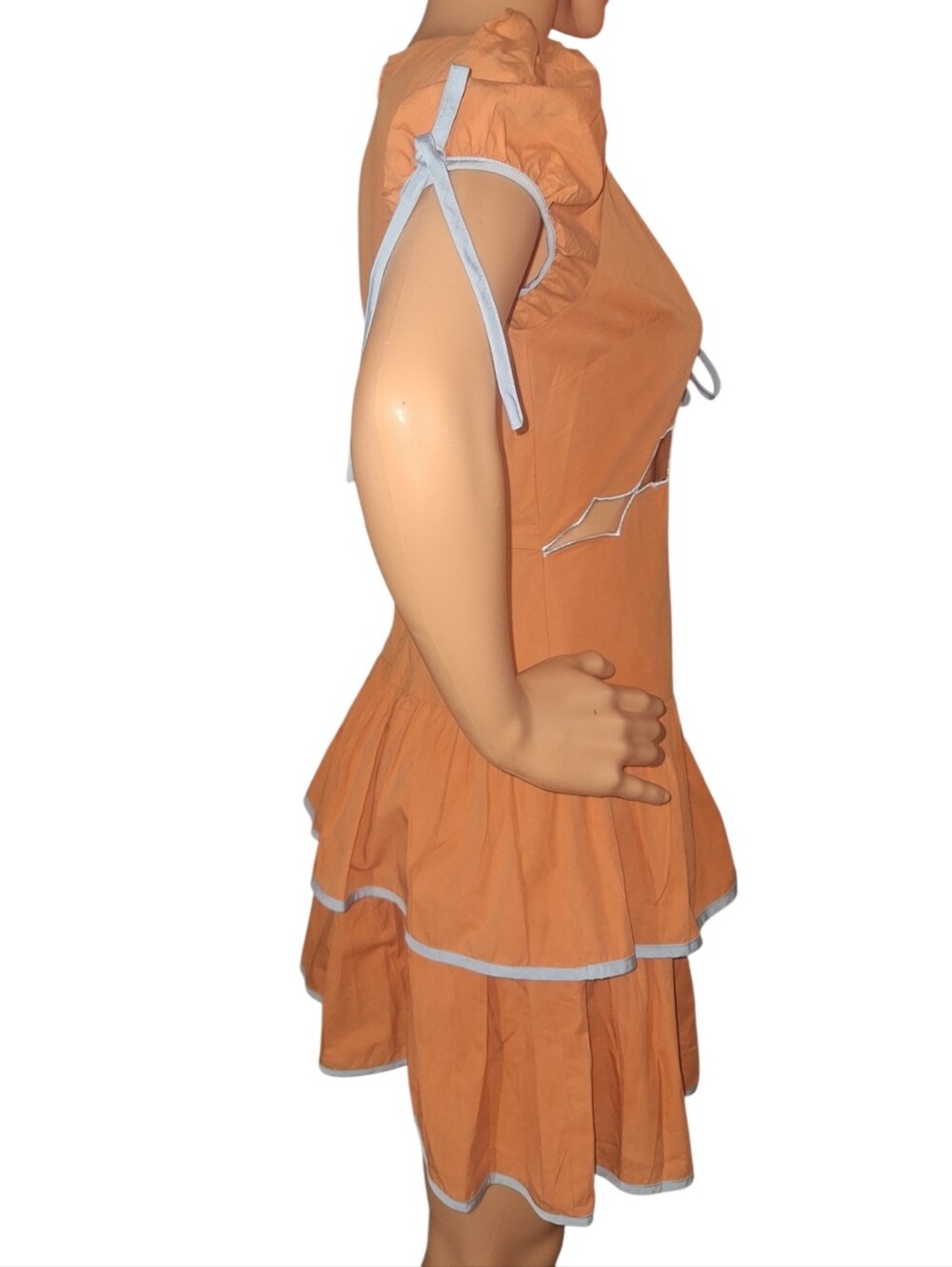 Blue Blush Bowie Scalloped Babydoll Dress Rust Mini bId2257 S Cottagecore Cowgir - Picture 6 of 9